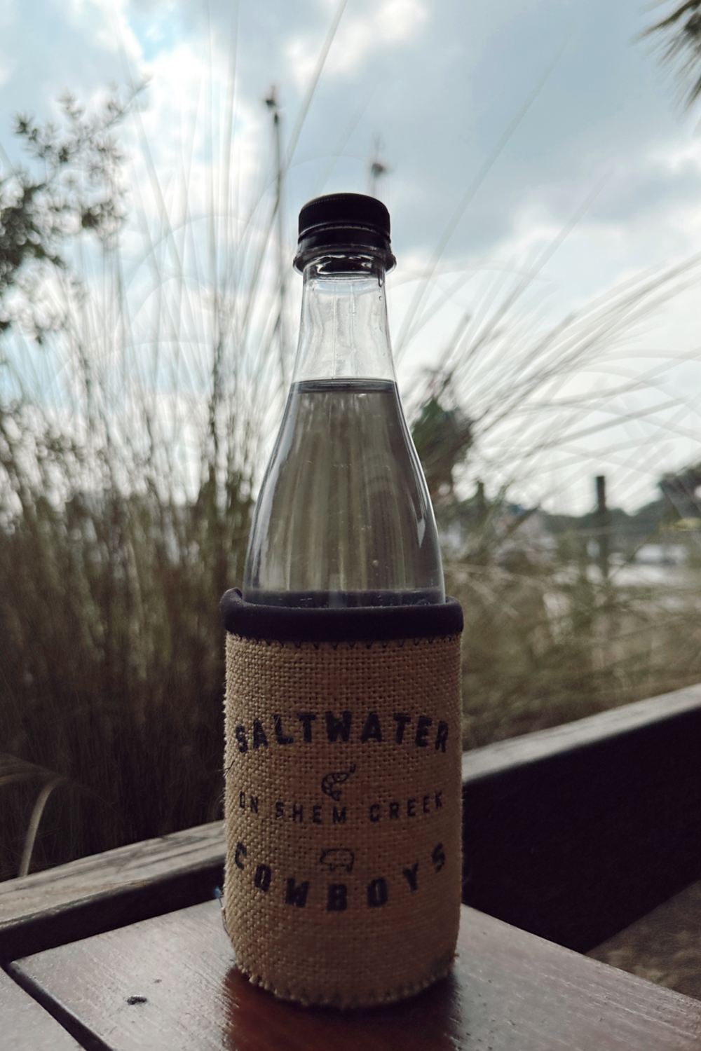 BURLAP SALTWATER COWBOYS KOOZIE