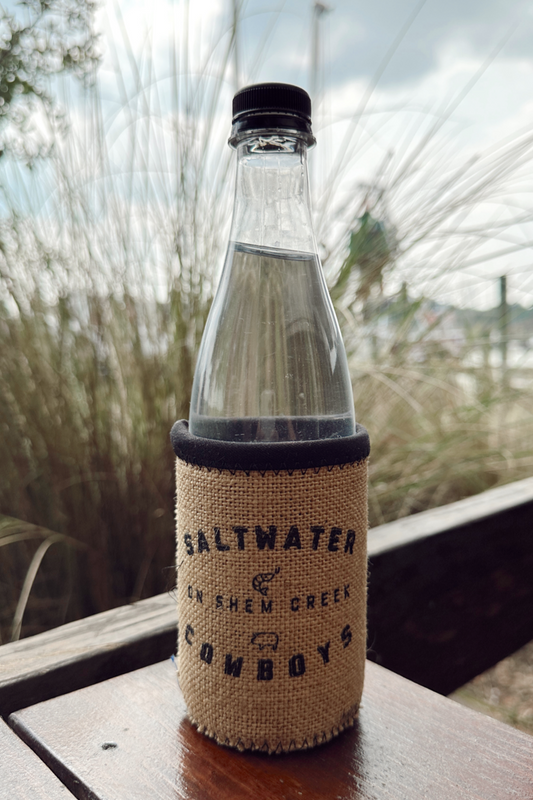 BURLAP SALTWATER COWBOYS KOOZIE
